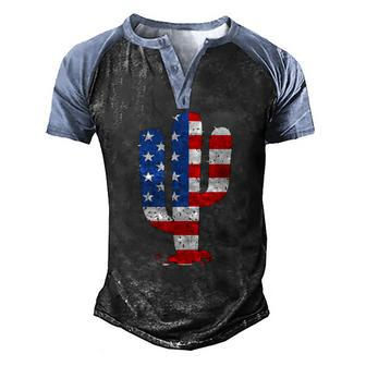Cactus Desert American Flag 4Th Of Julyusa Patriotic Men's Henley Raglan T-Shirt | Mazezy