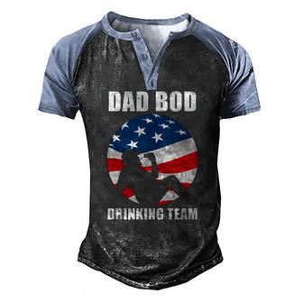 Mens Dad Bod Drinking Team American Us Flag Vintage Fathers Day Men's Henley Raglan T-Shirt | Mazezy