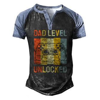 Mens Dad Level Unlocked Soon To Be Father Pregnancy Announcement Men's Henley Raglan T-Shirt | Mazezy