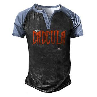 Dadcula Halloween Dad Costume Spider Webs Dracula 2021 Men's Henley Raglan T-Shirt | Mazezy