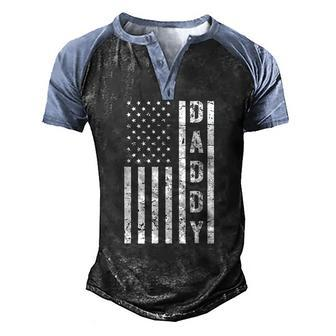Mens Daddy American Flag Fathers Day Patriotic Usa 4Th Of July Men's Henley Raglan T-Shirt | Mazezy