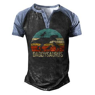 Daddy Dinosaur Daddysaurus Three Kids Xmas Christmas Classic Men's Henley Raglan T-Shirt | Mazezy