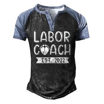 Daddy Labor Coach Est 2022 Baby Announcement Dad To Be Men's Henley Raglan T-Shirt | Mazezy