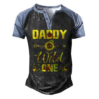 Daddy Of The Wild One Tee Birthday Sunflower Outfit Men's Henley Raglan T-Shirt | Mazezy