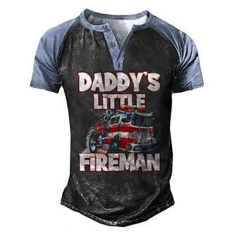 Daddys Little Fireman Kids Firefighter Firemans Men's Henley Raglan T-Shirt | Mazezy