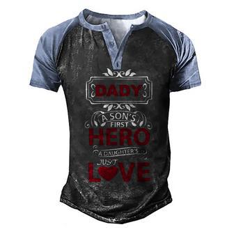 Dady A Sons Papa T-Shirt Fathers Day Gift Men's Henley Shirt Raglan Sleeve 3D Print T-shirt - Monsterry UK