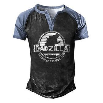 Mens Dadzilla Father Of The Monsters Fathers Day Men's Henley Raglan T-Shirt | Mazezy