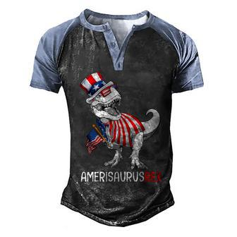 Dinosaur T Rex American Flag 4Th Of July Independence Day Men's Henley Shirt Raglan Sleeve 3D Print T-shirt - Monsterry