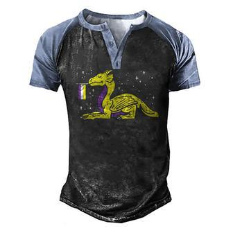 Dragon Mythical Animal Lgbtq Non-Binary Flag Genderqueer Men's Henley Raglan T-Shirt | Mazezy