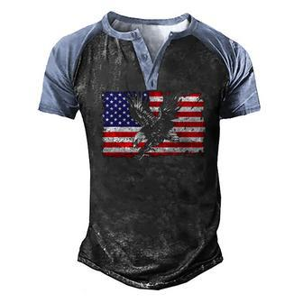 Eagle American Flag 4Th Of July Usa Merica Bird Lover Men's Henley Raglan T-Shirt | Mazezy