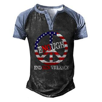 Enough Peace Sign Us Flag End Gun Violence Men's Henley Raglan T-Shirt | Mazezy