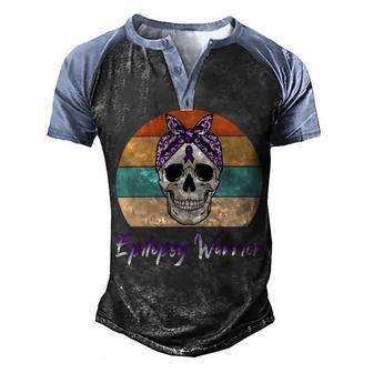 Epilepsy Warrior Skull Women Vintage Purple Ribbon Epilepsy Epilepsy Awareness V2 Men's Henley Shirt Raglan Sleeve 3D Print T-shirt | Favorety DE