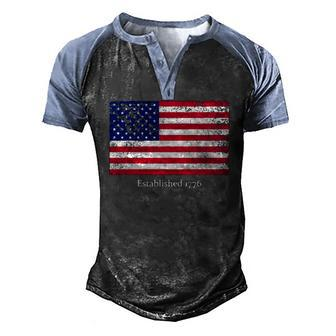 Established 1776 Usa July 4Th Us Flag America Men's Henley Raglan T-Shirt | Mazezy