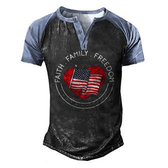 Faith Family Freedom American Patriotism Christian Faith Men's Henley Raglan T-Shirt | Mazezy