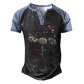 Faith Hope Love 4Th July Daisy Flowers Butterflies Us Flag Men's Henley Shirt Raglan Sleeve 3D Print T-shirt