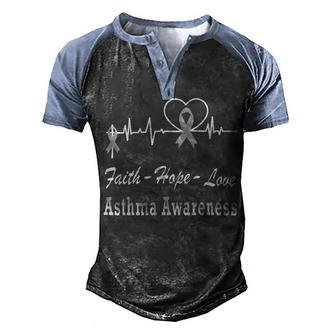 Faith Hope Love Asthma Awareness Heartbeat Christian Cross Grey Ribbon Asthma Asthma Awareness Men's Henley Shirt Raglan Sleeve 3D Print T-shirt | Favorety CA