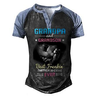 Father Grandpa And Grandson Best Freakin Partner In Crime Grandpa 187 Family Dad Men's Henley Shirt Raglan Sleeve 3D Print T-shirt - Monsterry AU