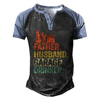 Father Husband Garage Drinker Vintage Mechanic Dad Handyman Men's Henley Raglan T-Shirt | Mazezy