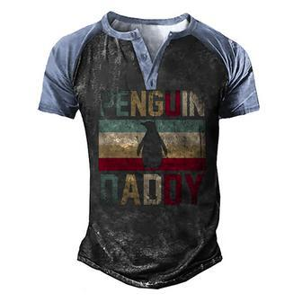 Fathers Day Idea Animal Lover Dad Retro Penguin Men's Henley Raglan T-Shirt | Mazezy