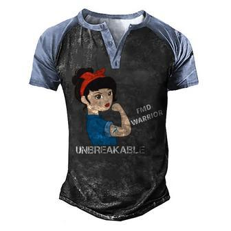 Fibromuscular Dysplasia Warrior Strong Women Blue Ribbon Fmd Fibromuscular Dysplasia Awareness Men's Henley Shirt Raglan Sleeve 3D Print T-shirt - Monsterry