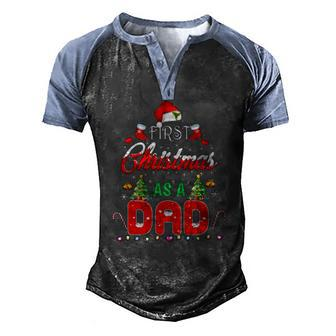 First Christmas As A Dad Santa Hat Ugly Xmas Men's Henley Raglan T-Shirt | Mazezy