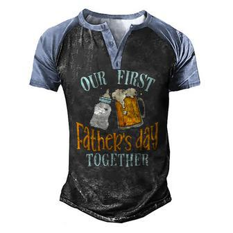 Our First Fathers Day Together Dad And Son Daughter Men's Henley Raglan T-Shirt | Mazezy