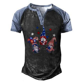 Fourth Of July Gnomes Patriotic American Flag Red White Blue Men's Henley Raglan T-Shirt | Mazezy