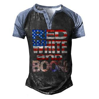 Fourth Of July Red White And Boom Fireworks Finale Usa Flag Men's Henley Raglan T-Shirt | Mazezy