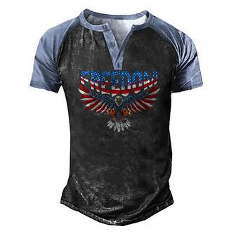 Freedom Eagle 4Th Of July American Flag Patriotic Men's Henley Raglan T-Shirt | Mazezy