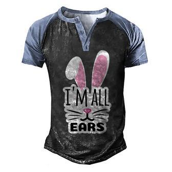 Funny Cute Pink Bunny Im All Ears Rabbit Happy Easter Day Gift For Girls Women Mom Mommy Family Birthday Holiday Christmas Men's Henley Shirt Raglan Sleeve 3D Print T-shirt | Favorety