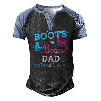 Mens Gender Reveal Boots Or Bows Dad Matching Baby Party Men's Henley Raglan T-Shirt | Mazezy