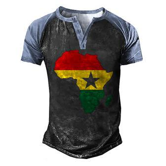 Ghana Ghanaian Africa Map Flag Pride Football Soccer Jersey Men's Henley Raglan T-Shirt | Mazezy