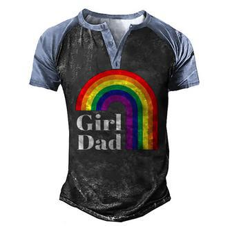 Girl Dad Outfit For Fathers Day Lgbt Gay Pride Rainbow Flag Men's Henley Raglan T-Shirt | Mazezy