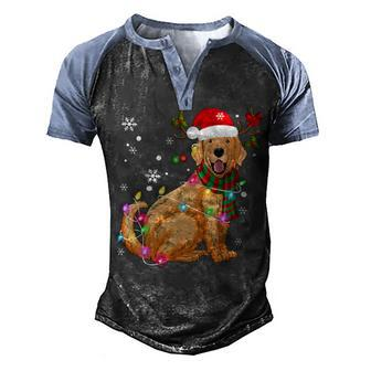 Golden Retriever Dog Wear Santa Hat Reindeer Horn Christmas Men's Henley Shirt Raglan Sleeve 3D Print T-shirt - Monsterry