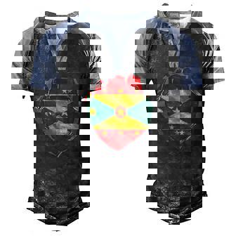Grenada Heart Cutout With Grenadian Flag On Grenada Men's Henley Raglan T-Shirt | Mazezy