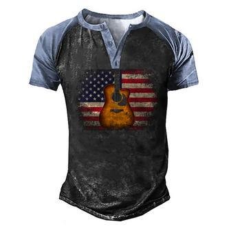 Guitar 4Th Of July American Flag Usa Country Music Men's Henley Raglan T-Shirt | Mazezy