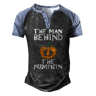 Mens Halloween Pregnancy Dad The Man Behind The Pumpkin Men's Henley Raglan T-Shirt | Mazezy