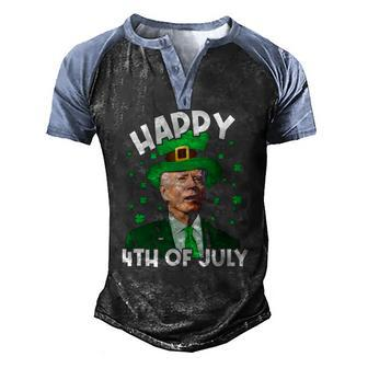 Happy 4Th Of July Biden Leprechaun Shamrock St Patricks Day Men's Henley Raglan T-Shirt | Mazezy