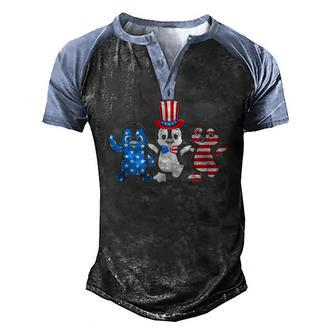 Happy Fourth Of July Patriotic Animals Penguin Usa Flag Men's Henley Raglan T-Shirt | Mazezy