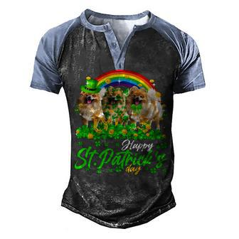 Happy Patricks Day Shamrock Rainbow Leprechaun Pomeranian T-Shirt Men's Henley Shirt Raglan Sleeve 3D Print T-shirt - Seseable