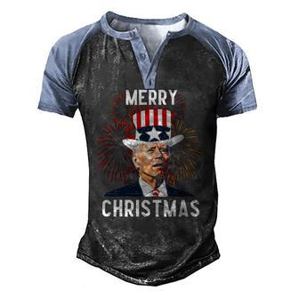 Joe Biden Merry Christmas For Fourth Of July American Patriot Men's Henley Raglan T-Shirt | Mazezy