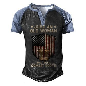 Just An Old Woman Who Wore Combat Boots Usa Flag Vintage T-Shirt Men's Henley Shirt Raglan Sleeve 3D Print T-shirt - Monsterry