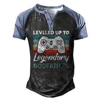 Mens Leveled Up To Legendary Godfather Uncle Godfather Men's Henley Raglan T-Shirt | Mazezy