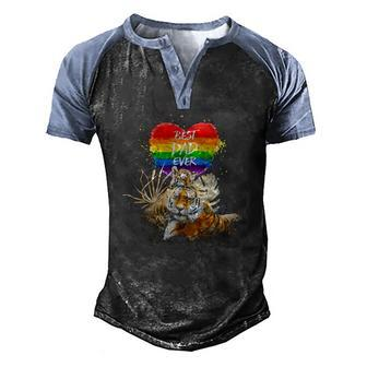 Lgbt Pride Daddy Tiger Rainbow Best Dad Ever Fathers Day Men's Henley Raglan T-Shirt | Mazezy