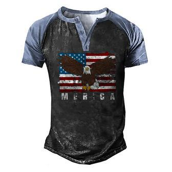 Liberty 4Th Of July Merica Us Flag Proud American Bald Eagle Men's Henley Raglan T-Shirt | Mazezy
