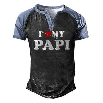 I Love My Papi With Heart Fathers Day Wear For Kids Boy Girl Men's Henley Raglan T-Shirt | Mazezy