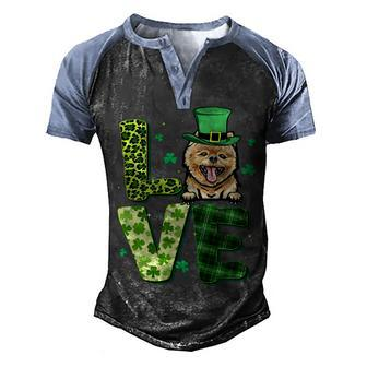 Love Pomeranian Shamrock Leopard Plaid St Patricks Day T-Shirt Men's Henley Shirt Raglan Sleeve 3D Print T-shirt - Seseable