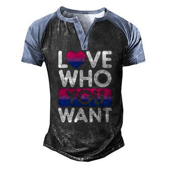 Love Who You Want Bisexual Heart Cute Bi Pride Flag Lgbtq Men's Henley Raglan T-Shirt | Mazezy