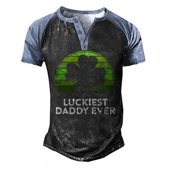 Mens Luckiest Daddy Ever Shamrock Sunset St Patricks Day Dad Men's Henley Raglan T-Shirt | Mazezy