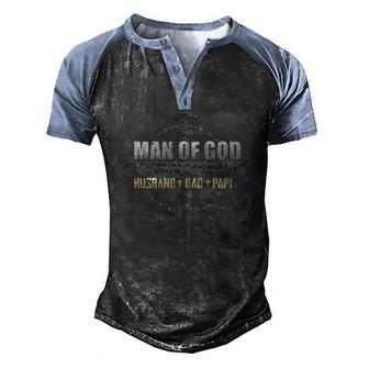 Man Of God Husband Dad Papi Vintage Fathers Day Men's Henley Raglan T-Shirt | Mazezy